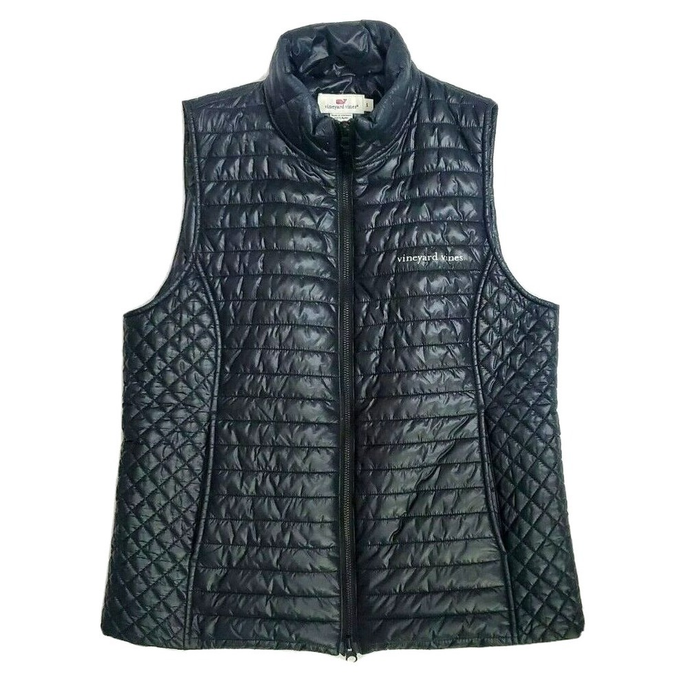 Vineyard Vines Puffer Vest Men's Small Black Nylon Logo Full Zip Logo